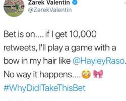 He once wore a bow in his match due to a bet with Russell. As Valentin is a great fan of Women Soccer player, Hayley Raso and was challenged to wear a